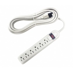 125VAC,Surge Protector Outlet Strip, 6 Total Number of Outlets, White, 15 ft., 250 Rated Joules ,5pcs/box
