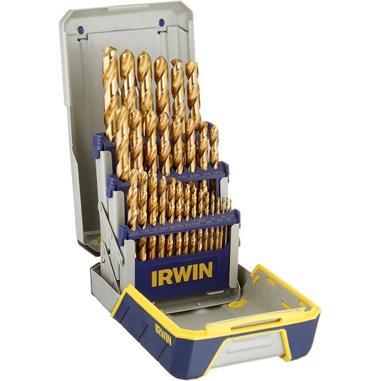 IRWIN Drill Bit Set, Titanium-Nitride, 29-Piece (3018003),1/16"-1/2" drill bit sizes in 1/64" increments