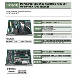 112PCS PROFESSIONAL MECHANICS TOOLS SET W/5-DRAWER TOOL TROLLEY