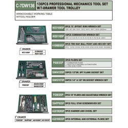 136 pcs PROFESSIONAL MECHANICS TOOLS SET W-7 DRAWER TOOL TROLLRY