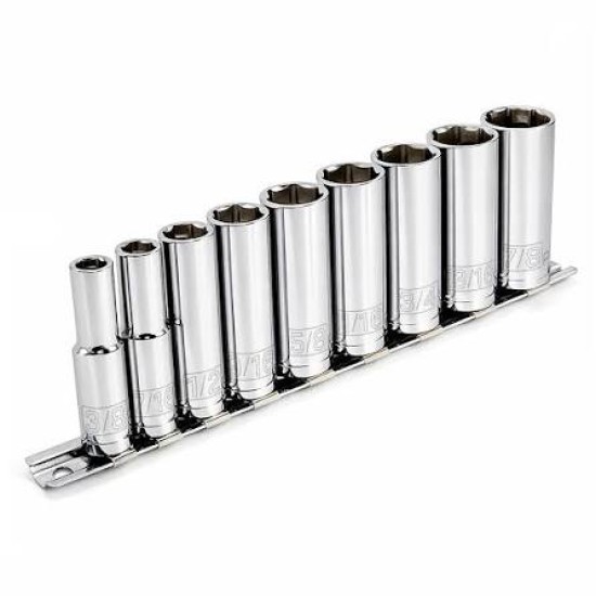 1 socket set, 1/4in drive, 9 pieces, M5-13 x 6PT x 50MM