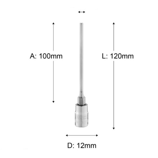 m3 X 75mm bit Length, Total Length 100mm, ¼" Dr 