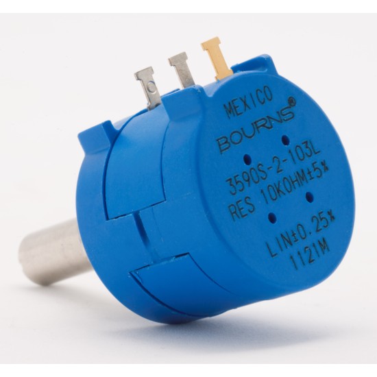 Bourns 1 Gang 10 Turn Rotary Wirewound Potentiometer with a 6.35 mm Dia. Shaft, 10kÎ©, Â±5%, 2W, Linear 3590S-2-103L