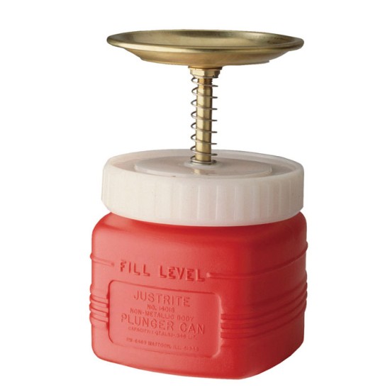 Non Metallic Plunger Can Red ,Dispense flammable liquids and solvents safely ,Dimensions: 8.25" H x 5.5" Outer Dia. 5" ,2pcs/box