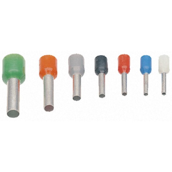 INSULATED CRIMP FERRULES,ID 2.3mm X OD 2.6mm X L 8mm,2.5mm² Wire Size, Grey