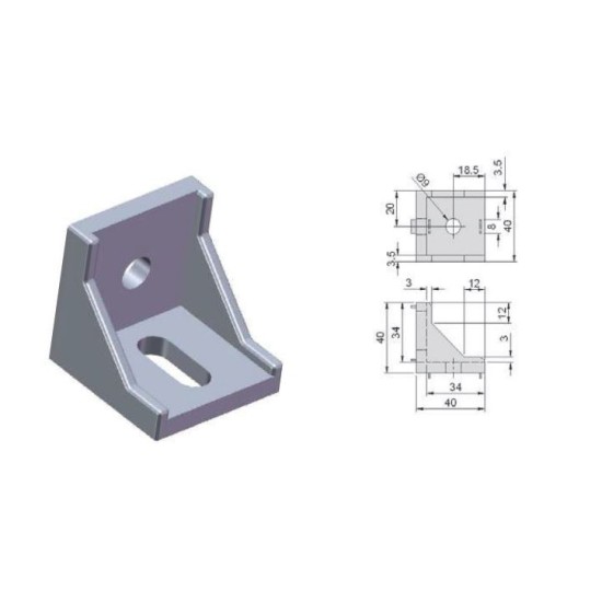 40MM , ANGER BRACKET GUSSET ALUMINIUM , 10pcs/box