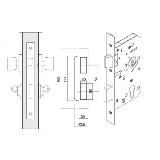 38P3 Mortise ,Backset 60MM x C to 72 , Door Thickness 35-50mm