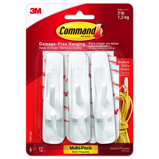 Command 17001VP Medium Utility Hook (6 Hooks, 12 Strips) 1.3kg