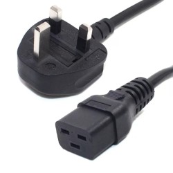 Power Cord, 1.5m: UK Fused Plug − C19 IEC Plug 