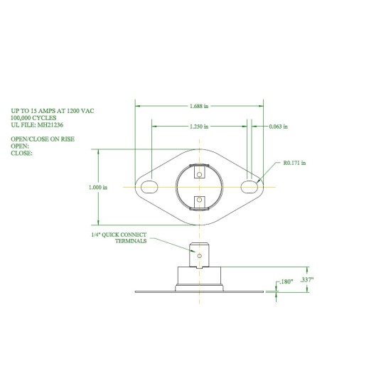 430-301A285-535 A285-535, L20, OPEN AT 120ÂºF+/- 5ÂºF, CLOSE AT 105ÂºF +/- 5 ÂºF, ARC CONTROL, 5PCS/ BOX