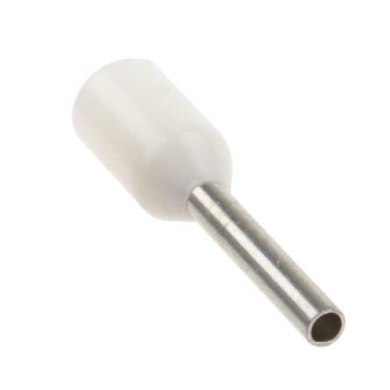 INSULATED CRIMP FERRULES,ID 1mm x OD 1.3MM  X L 8MM,0.5mm² Wire Size, White