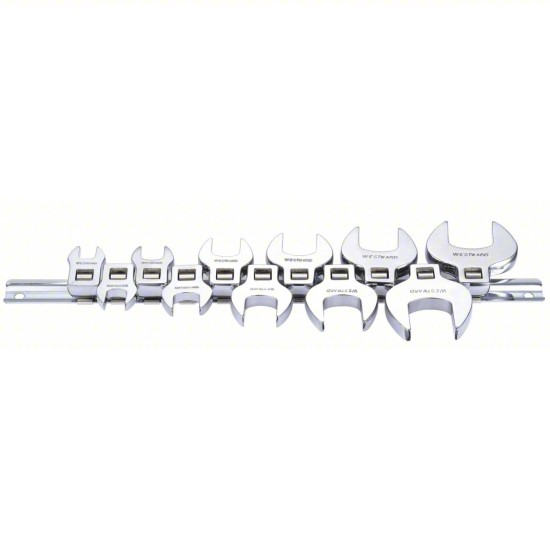 M051, Crowfoot Socket Set: Alloy Steel, Chrome, 11 Tools, 3/8 in Drive Size