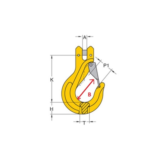 H-LIFT G80 CLEVIS SLING HOOK WITH LATCH 10MM 3.15T , J DEPTH 65mm X Width 45mm