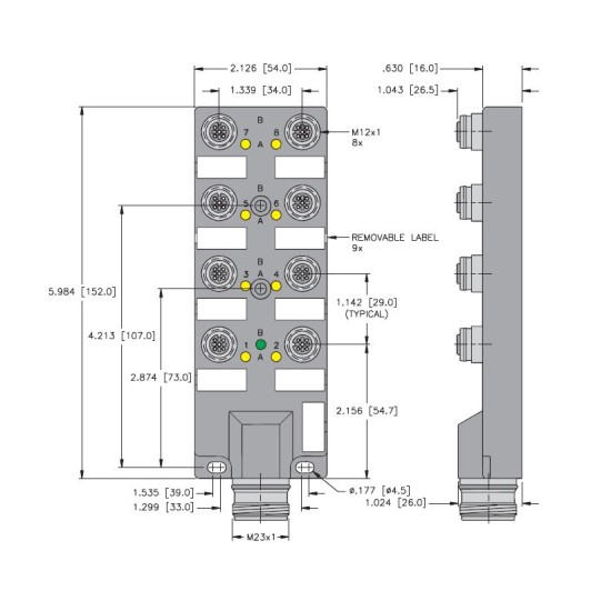 8-port Junction Box with M23 Multifast Home Run ,M12 eurofast I/O Ports