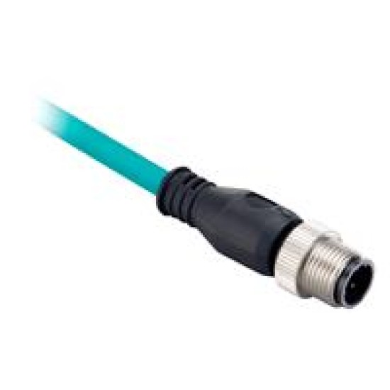 1585D-M4TBJM-2,Ethernet Cables, 4 Conductors, M12, Straight Male, Standard, RJ45, Straight Male, Teal Robotic TPE, 100BASE-TX, 100 Mbit/s, 4 Conductor, Teal TPE, Flex Rated