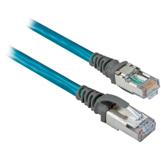 1585J-M8CBJM-0M15 Ethernet Cables Cat5e, 100BASE-TX, 100 Mbit/s, 8 Conductors, RJ45, Straight Male, Standard, RJ45, Straight Male, Teal PVC, Shielded, PVC General Purpose