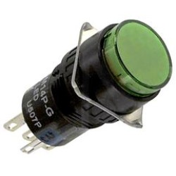 Green ,Idec AL6M-M14G, IDEC 16MM ROUND LED ILL. P/B MOMENTARY SPDT 24V AC/DC 