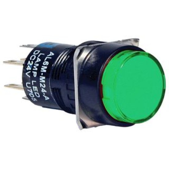 Green ,Idec AL6M-M14G, IDEC 16MM ROUND LED ILL. P/B MOMENTARY SPDT 24V AC/DC 