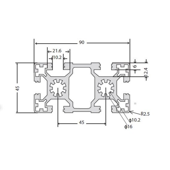 3842990520 , 45mm, 90mm Aluminium Profile 3mtrX 2pcs