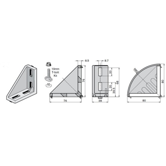 3" X 3" ALUMINIUM ANGLE HOLDER, 38MM WIDTH