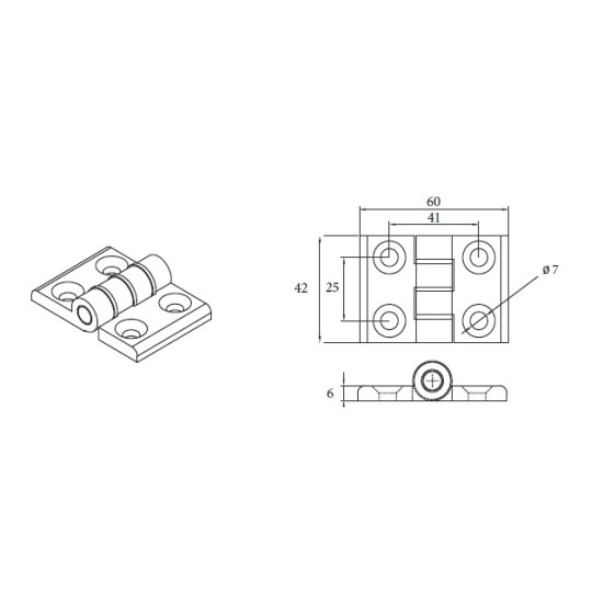 60mm X 42mm , Screw Hole 41mM X25mm,ALUMINIUM HINGES for Profile 40 X 40