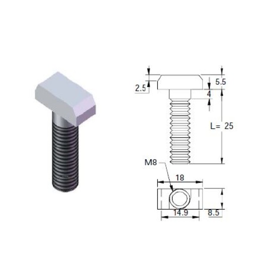 PROFILE BOL, 8 x 25mm