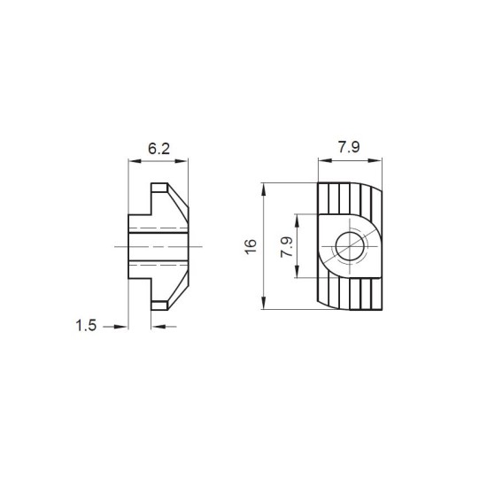 PROFILE NUT, M5 ,PS30-RN5-8, Length 16mm X Width 7.9mm X Total Height 6.2mm