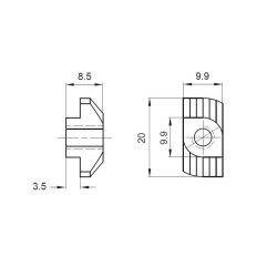 PROFILE NUT, M6 ,PS45-RN6-10 , 19mm X 9.9mm X 5.6mm