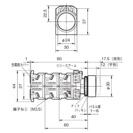 Fuji, 22mm Push Button Switch ,Red 1NC 