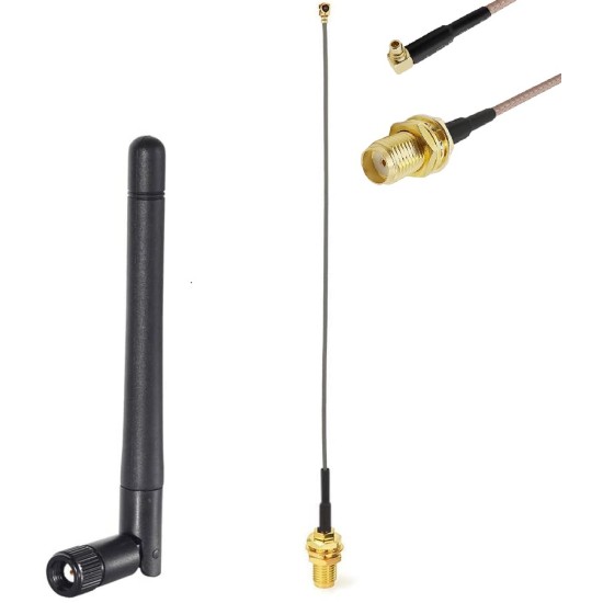  90 degree WiFi Antenna w/RG316 Cable Assembly, 15cm: SMA Reverse Plug − Right-angle MMCX Plug B5587