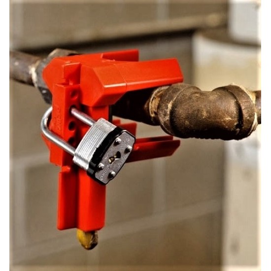 4-Legged Ball Valve Lockout ,Dimensions: 4.07" x 3.05" x 5.31", Color: Red