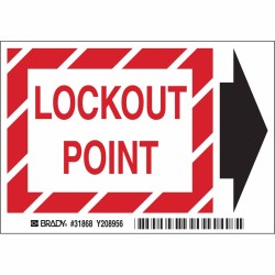 (H x W): 3.5" x 5",BradyGlo Lockout Point With Arrow Lockout Point Sign #31868 (5 labels/pack)