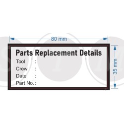 PP 1 color, Part Replacement Details sticker, Size : 35mm(H) x 80mm(W) ,500pcs/box