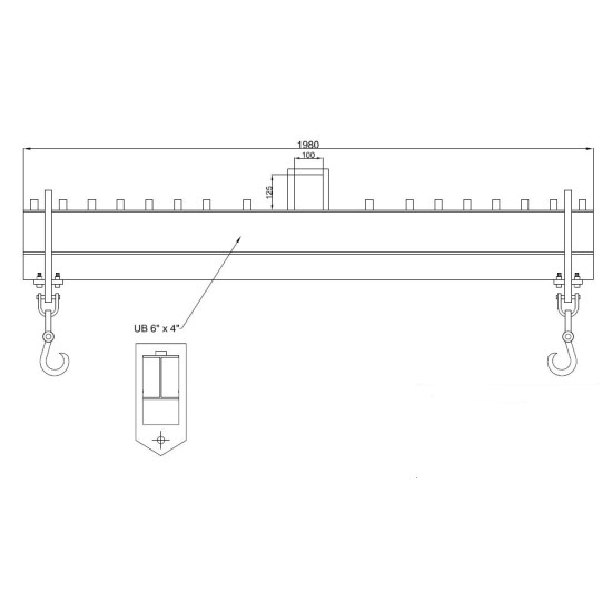 1200kg ,MAM BEAM-T-BEAM ,SIZE:H4''-XW4''XL78'' X 1.4mm thickness , 2pcs Lifting Hook ,2pcs Hook Shackle 