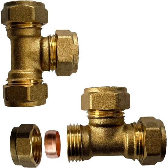 28mm OD Pipe, Brass Compression Tee , Union Joint