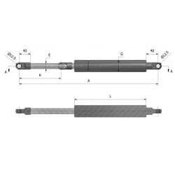 100 X 265, 690N 10MM X 22MM DIAMETER GAS SPRING C/W EYE CLIP,