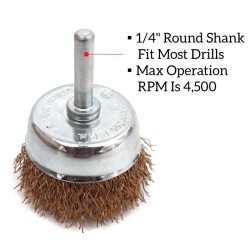 63mm X 20mm X 0.3 wire Hawk, shaft ¼" Brass Cup Brush