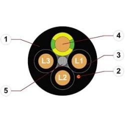OD 10.5mm,600/1000 V,30A , Igus Black PVC Sheath, 13 AWG Power Cable, 4 Cores, 2.5 mm² ,10meter