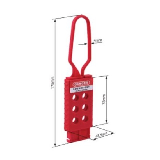 43.5mm X 175mm total Height  ,Ring 4mm Nylon Lockout Hasp