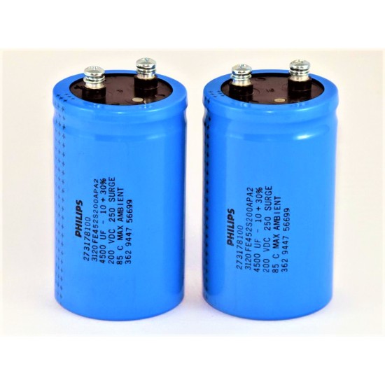 Philips 4500uF, 200VDC capacitor, 65 x 105mm 