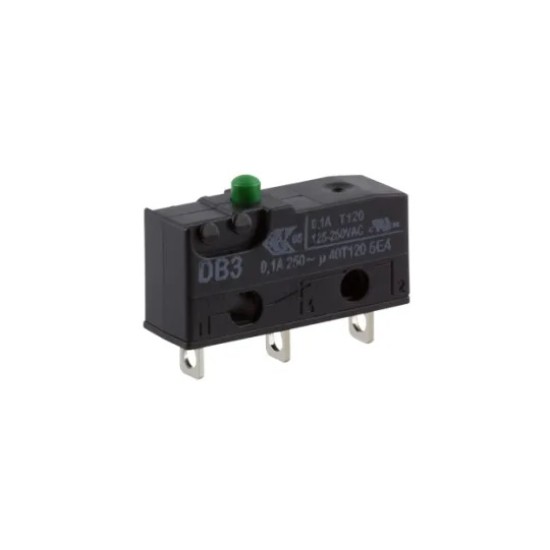 Micro Switch, Solder Terminal, 100 mA/250V , Cherry ,20mmX 9.65mm X Button Height 1.8mm, Flat Pin Height 3.2mmX 2.8 W