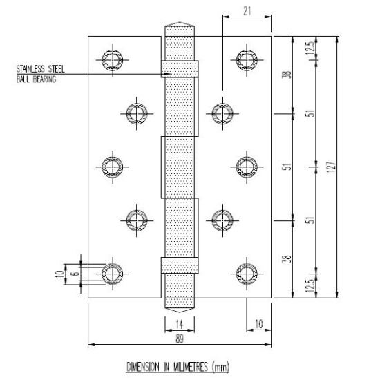 HEAVY DUTY HINGES FOR FIRE DOORS-S, 2pcs/pair, 127mm