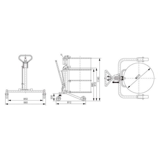 Ride-On Drum Truck ,30-55gallon Drum  , Wheel Holder ID 850mm