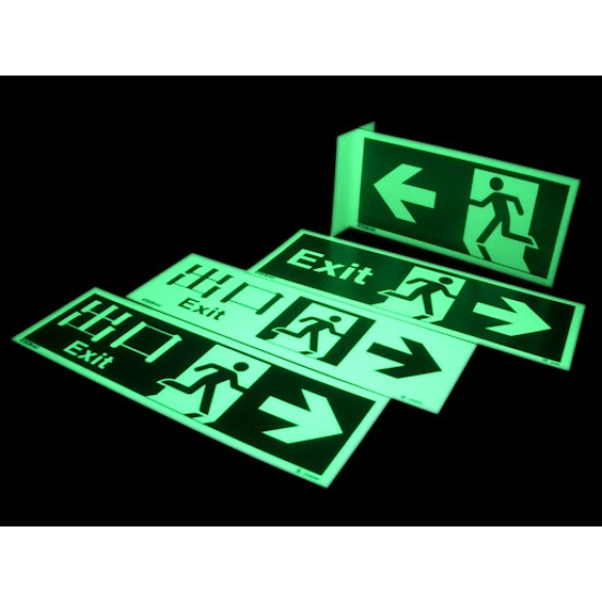 Photoluminescent type emergency eascape signs,Rigid Plastic Sheet KELUAR -LEFT ,450mm (W)  x 150mm (H)) 