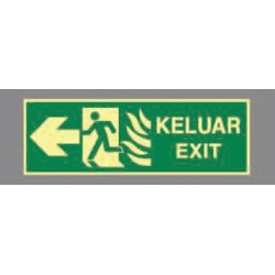 Photoluminescent type emergency eascape signs,Rigid Plastic Sheet KELUAR -LEFT ,450mm (W)  x 150mm (H)) 