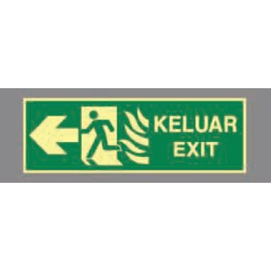 Photoluminescent type emergency eascape signs,Rigid Plastic Sheet KELUAR -LEFT ,450mm (W)  x 150mm (H)) 