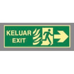 Photoluminescent type emergency eascape signs ,Rigid Plastic Sheet KELUAR -Right ,450mm (W)  x 150mm (H)) 