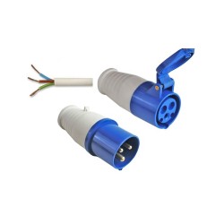 CEE, 16A, 3pin ,230V ,Male Plug & Socket, c/w 15mtr 2.5mm x 3C Flex Cable (20A) 