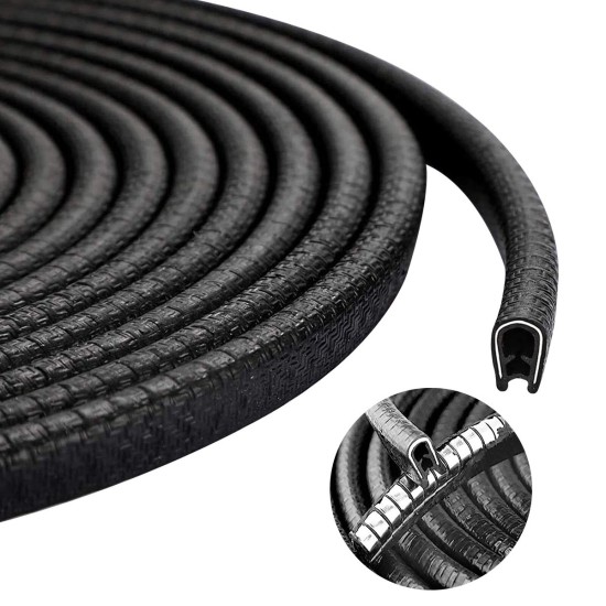GROOVE 5.5MM Thickness ,11mm(W) x 17mm(H) ,U-Shaped Metal Base, Edge Trim Rubber Seal, Protection, 15mtr