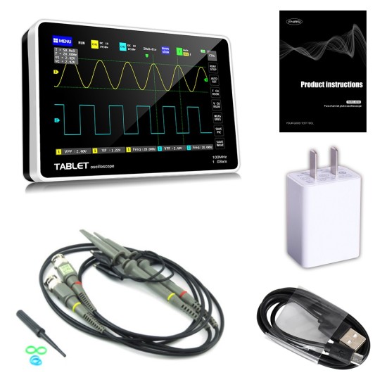 1013D Portable Digital Oscilloscope 2-Channel 7" TFT Touchscreen 100 MHz 1 GS/s 240 KB